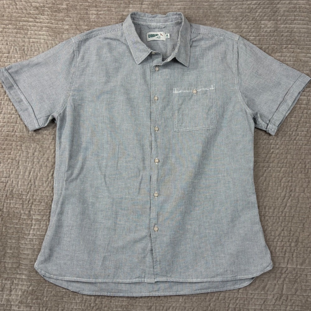 Wellen Mens XL Blue White Micro Stripe Short Sleeve Button Down Shirt Pocket